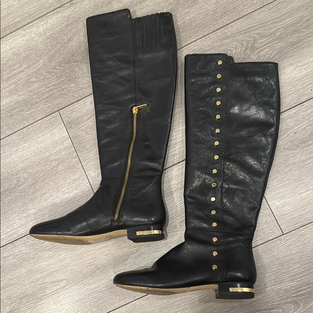 Michael Kors Black and Gold Winter Boots with Studded Detailing